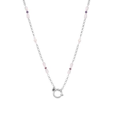 Collier de pierres précieuses 'Vénus' en argent sterling avec quartz rose