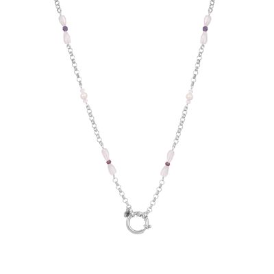Collana con pietre preziose 'Venere' in argento sterling con quarzo rosa
