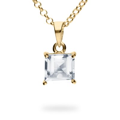 Pendant "Square" white topaz, yellow gold plated