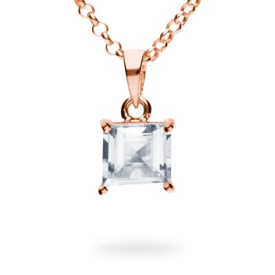 Pendant "Square" white topaz, rose gold plated