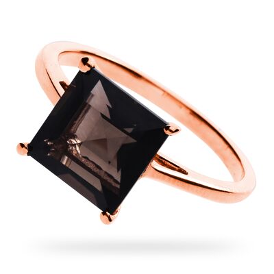 Ring "Square" smoky quartz, red gold plated