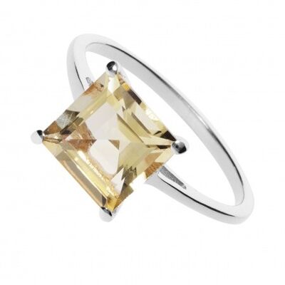 Bague "Carré" citrine, plaqué rhodium