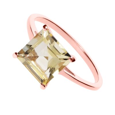 Bague "Carré" citrine, plaqué or rouge