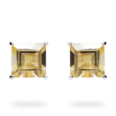 Boucles d'oreilles "Carré" citrine, plaqué rhodium