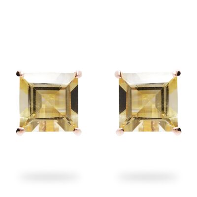 Earrings "Square" citrine, rose gold plated