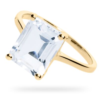 Ring "Rectangle" white topaz, yellow gold plated