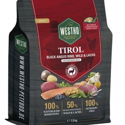 Nourriture sèche pour chiens Westho Tirol 7,5 kg (avec 50 % de bœuf, gibier et saumon)