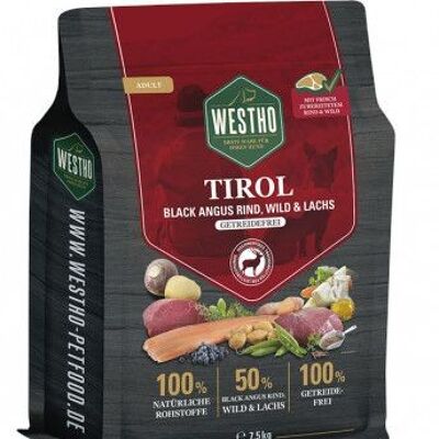 Nourriture sèche pour chiens Westho Tirol 7,5 kg (avec 50 % de bœuf, gibier et saumon)