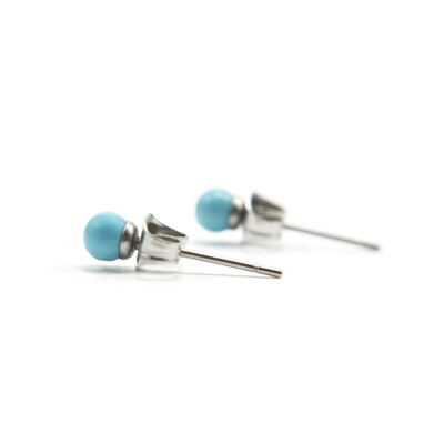 Tiny 4mm Turquoise Gemstone Stud Earrings, Hypoallergenic Surgical Steel For Sensitive Ears
