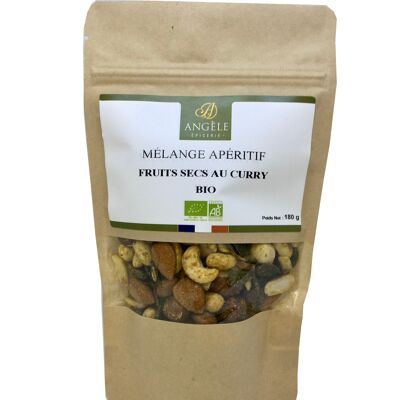 Organic aperitif mix of dried fruits with curry