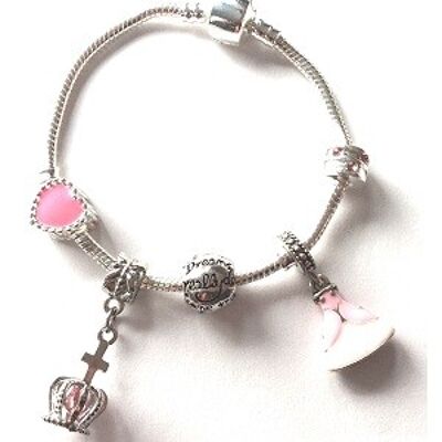 Versilbertes Charm-Perlen-Armband für Kinder in Rosa mit 'Märchenprinzessin', 16 cm
