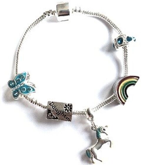 Children's Daughter 'Magical Unicorn' Silver Plated Charm Bead Bracelet 18cm