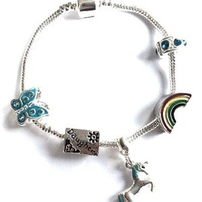 Children's Daughter 'Magical Unicorn' Silver Plated Charm Bead Bracelet 18cm