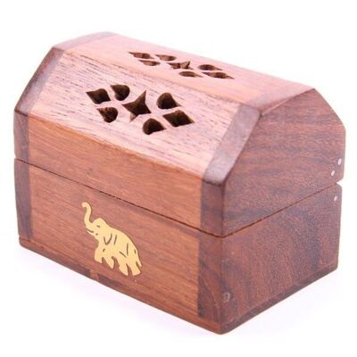 Sheesham Wood Mini Räucherkegel-Brenner Box Elefanteneinlage
