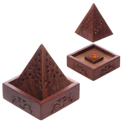 Pyramiden-Räucherkegel-Box aus Sheesham-Holz mit Blumen-Laubsägearbeit