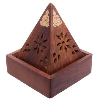 Boîte à cône d'encens pyramide en bois de sheesham avec bouddha 2