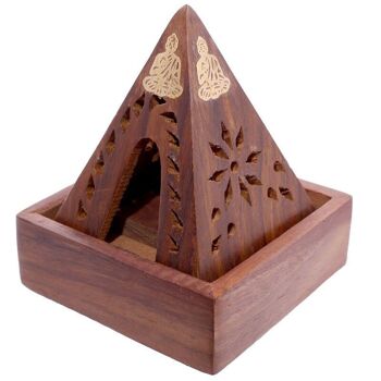 Boîte à cône d'encens pyramide en bois de sheesham avec bouddha 4