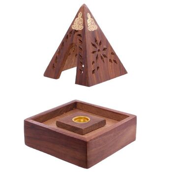Boîte à cône d'encens pyramide en bois de sheesham avec bouddha 5