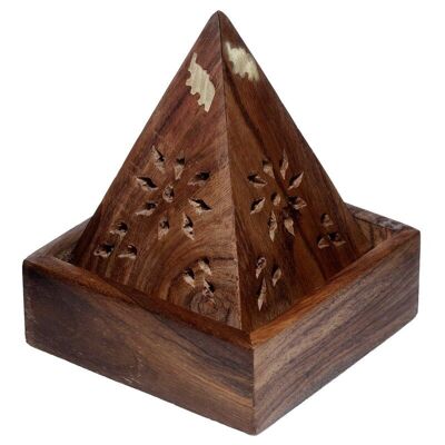 Caja de quemador de cono de incienso de pirámide de madera de sheesham con elefante
