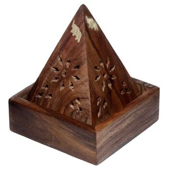 Boîte à cône d'encens pyramide en bois de Sheesham avec éléphant 1