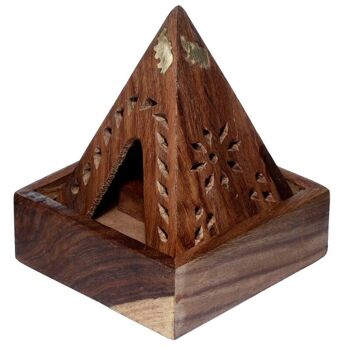 Boîte à cône d'encens pyramide en bois de Sheesham avec éléphant 2