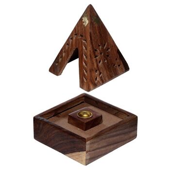 Boîte à cône d'encens pyramide en bois de Sheesham avec éléphant 3