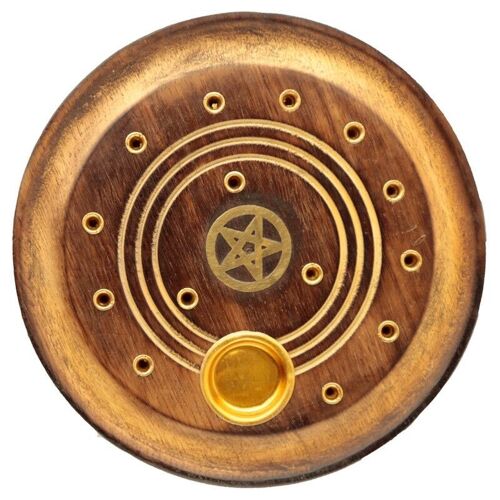 Mango Wood Round Pentagram Ashcatcher Sticks & Cones Burner