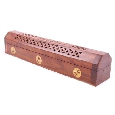 Caja de quemador de cenicero de madera de sheesham Caja con incrustaciones de Yin Yang