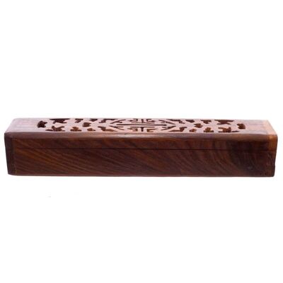 Caja de quemador de palos y conos de cenicero tallado en madera de sheesham