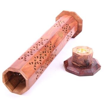 Brûleur tour attrape-cendres en bois de sheesham avec incrustation de bouddha 4