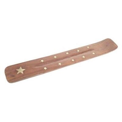 Sheesham Wood Ashcatcher Stick Burner with Brass Star Inlay
