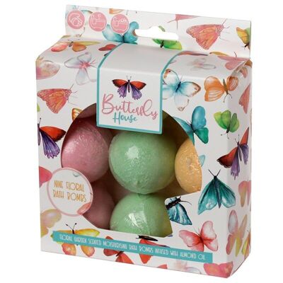 Set of 9 Floral Garden Mini Bath Bombs with Almond Oil