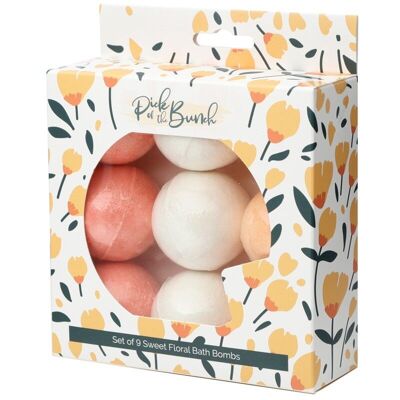 Set of 9 Sweet Floral Mini Bath Bombs with Almond Oil