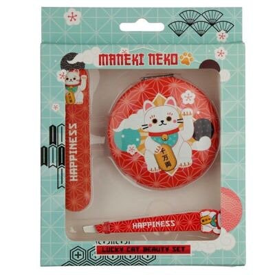 Set di bellezza per specchio compatto, lima per unghie e pinzette Lucky Cat