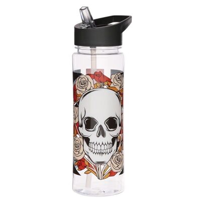 Botella de agua con popote - Union Jack Skulls and Roses
