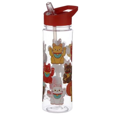 Botella de agua de 550 ml con pajita - Maneki Neko Lucky Cat