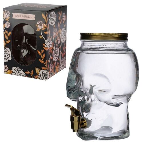 Skulls & Roses Clear Glass Skull Shaped Water Decanter 2.6L
