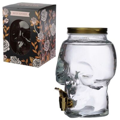 Decanter per acqua a forma di teschio in vetro trasparente Skulls & Roses 2.6L