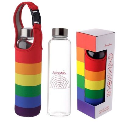 Somewhere Rainbow Glass Water Bottle with Neoprene Sleeve