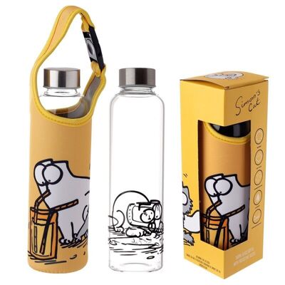 Simon' Cat Glass Water Bottle with Neoprene Sleeve