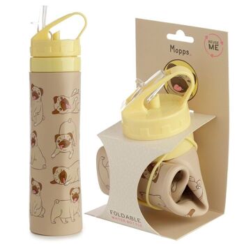 Mopps Pug Bouteille d'eau en paille pliable en silicone 600 ml 6