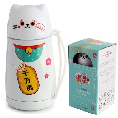 Maneki Neko Bottiglia termica in acciaio inox a forma di gatto fortunato da 300 ml
