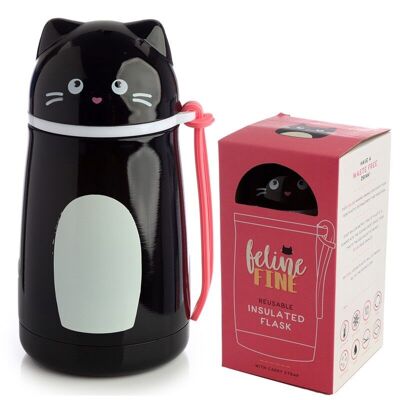 Feline Fine Black Cat Shaped Stainless Thermal Bottle 300ml