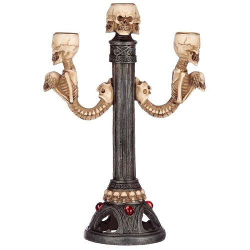 Triple Skull and Spine Candlestick Candle Holder
