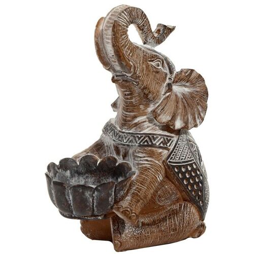 Wooden Effect Elephant Tea Light Candle Holder