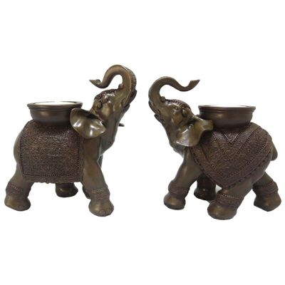 Portavelas de vela de té de elefante con efecto de madera en la parte posterior
