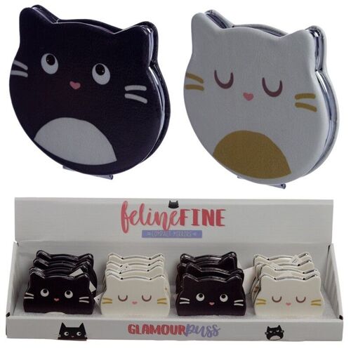 Feline Fine Cat Shaped Leatherette Compact Mirror