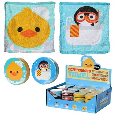 Adoramals Bath Time Duck and Penguin Compressed Travel Towel