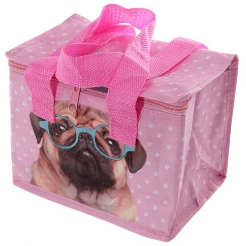 Woven Cool Bag Lunch Bag - Pink Pug