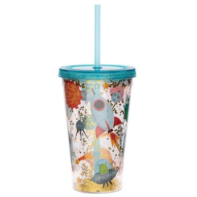 Space Cadet PVC 500ml Double Walled Cup with Straw and Lid